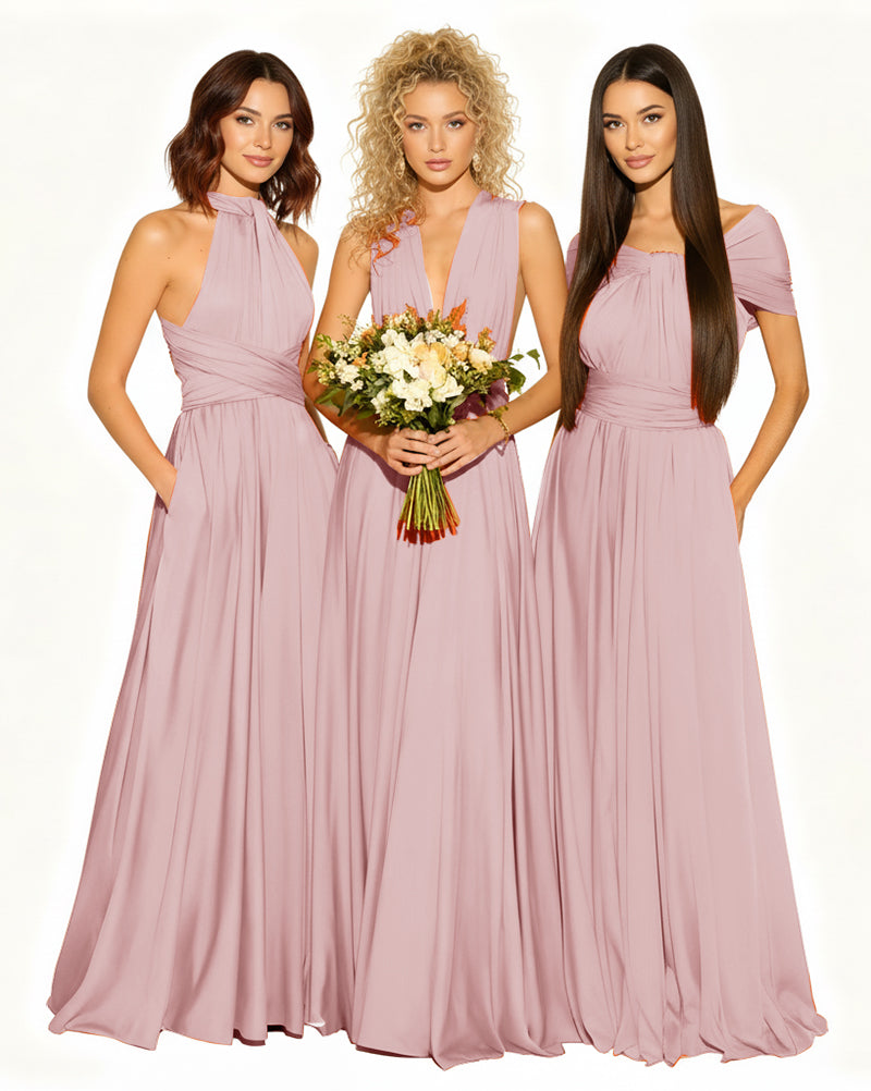 Wedding Guest Dress Convertible Infinity Multiway Maxi Edition with Pockets Regular Plus size Wedding Bridal Party Bridemaids Gowndusty rose 