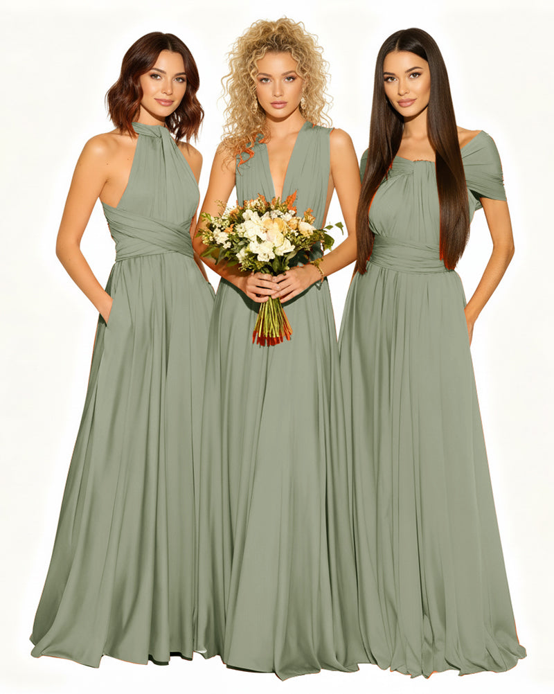 Wedding Guest Dress Convertible Infinity Multiway Maxi Edition with Pockets Regular Plus size Wedding Bridal Party Bridemaids Gowndusty sage 