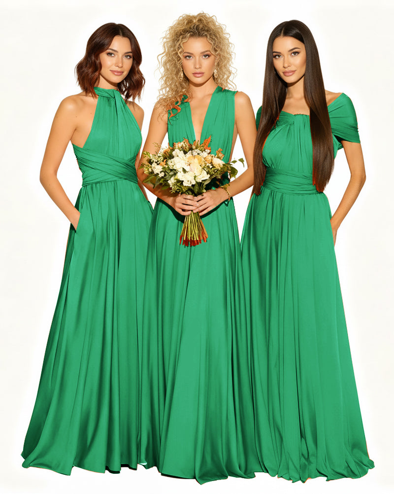 Wedding Guest Dress Convertible Infinity Multiway Maxi Edition with Pockets Regular Plus size Wedding Bridal Party Bridemaids Gownemerald 