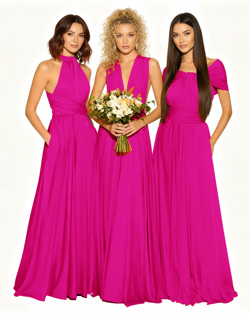 Wedding Guest Dress Convertible Infinity Multiway Maxi Edition with Pockets Regular Plus size Wedding Bridal Party Bridemaids Gownfuchsia 