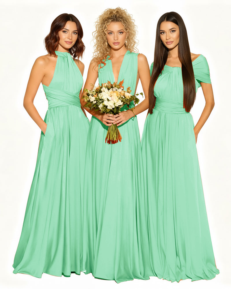 Wedding Guest Dress Convertible Infinity Multiway Maxi Edition with Pockets Regular Plus size Wedding Bridal Party Bridemaids Gownmint green 