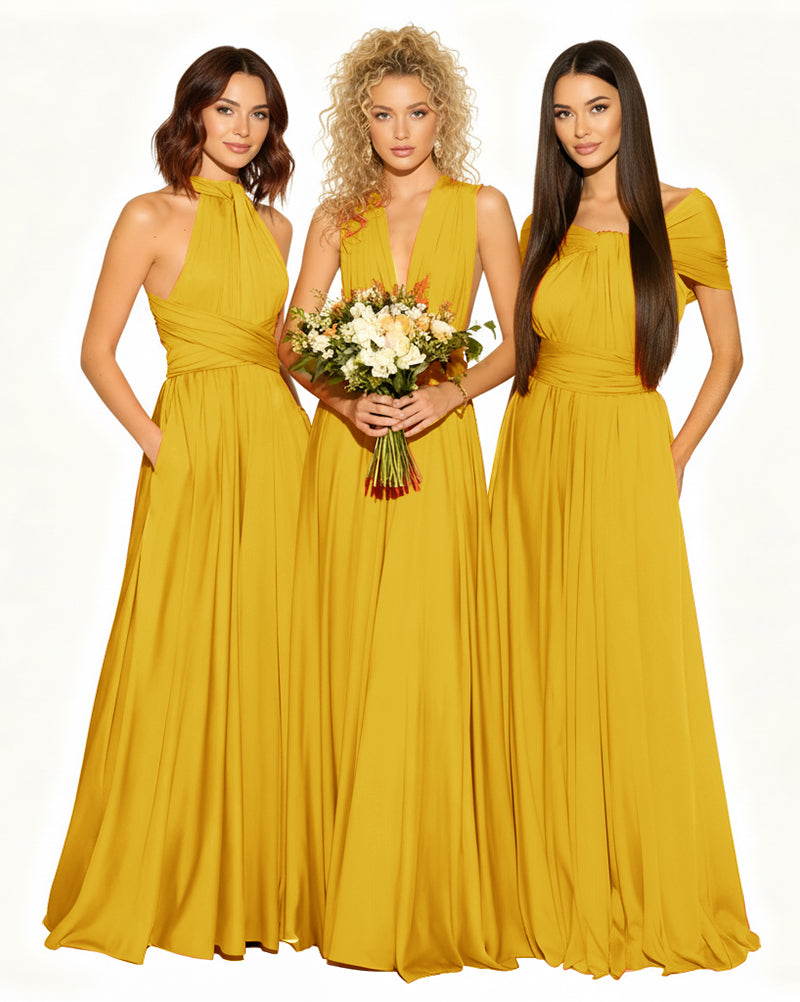 Wedding Guest Dress Convertible Infinity Multiway Maxi Edition with Pockets Regular Plus size Wedding Bridal Party Bridemaids Gownmustard yellow 