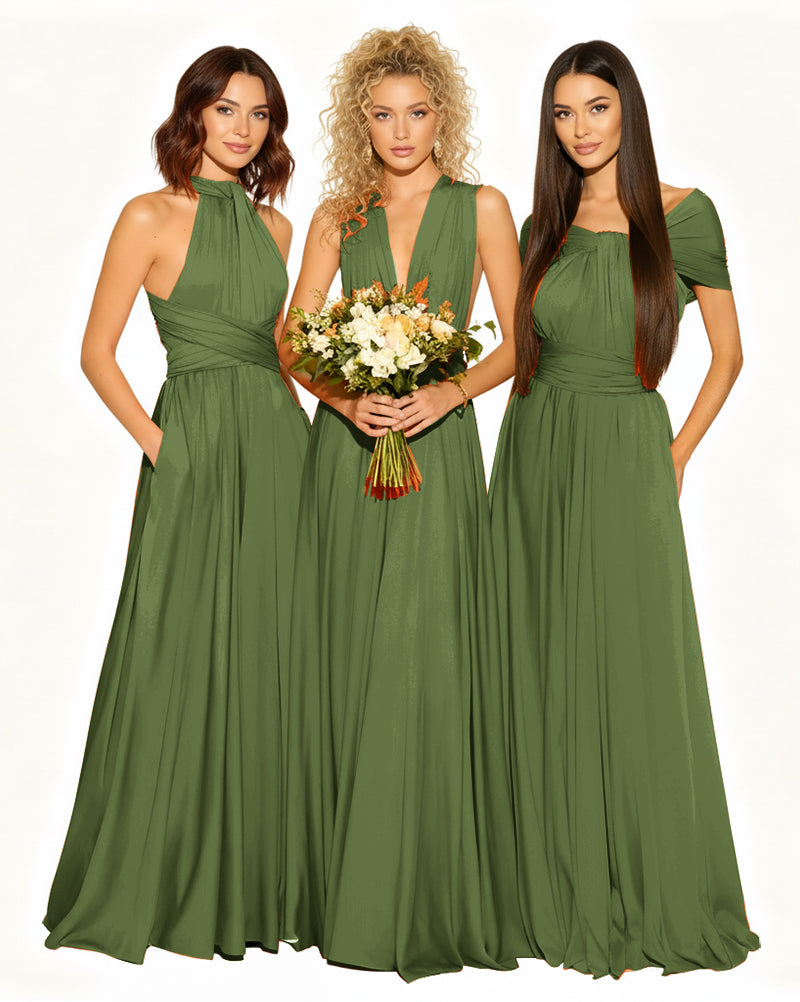 Wedding Guest Dress Convertible Infinity Multiway Maxi Edition with Pockets Regular Plus size Wedding Bridal Party Bridemaids Gownolive 