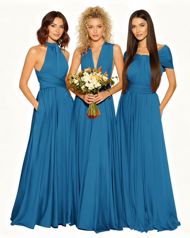 Wedding Guest Dress Convertible Infinity Multiway Maxi Edition with Pockets Regular Plus size Wedding Bridal Party Bridemaids Gownpeacock blue 
