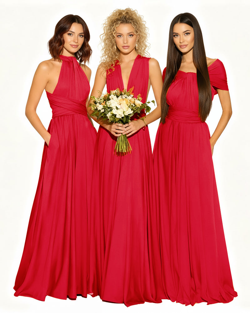 Wedding Guest Dress Convertible Infinity Multiway Maxi Edition with Pockets Regular Plus size Wedding Bridal Party Bridemaids Gownred 