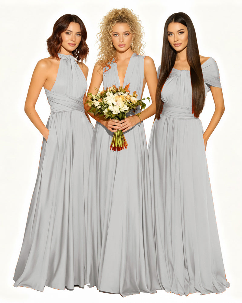Wedding Guest Dress Convertible Infinity Multiway Maxi Edition with Pockets Regular Plus size Wedding Bridal Party Bridemaids Gownsilver 