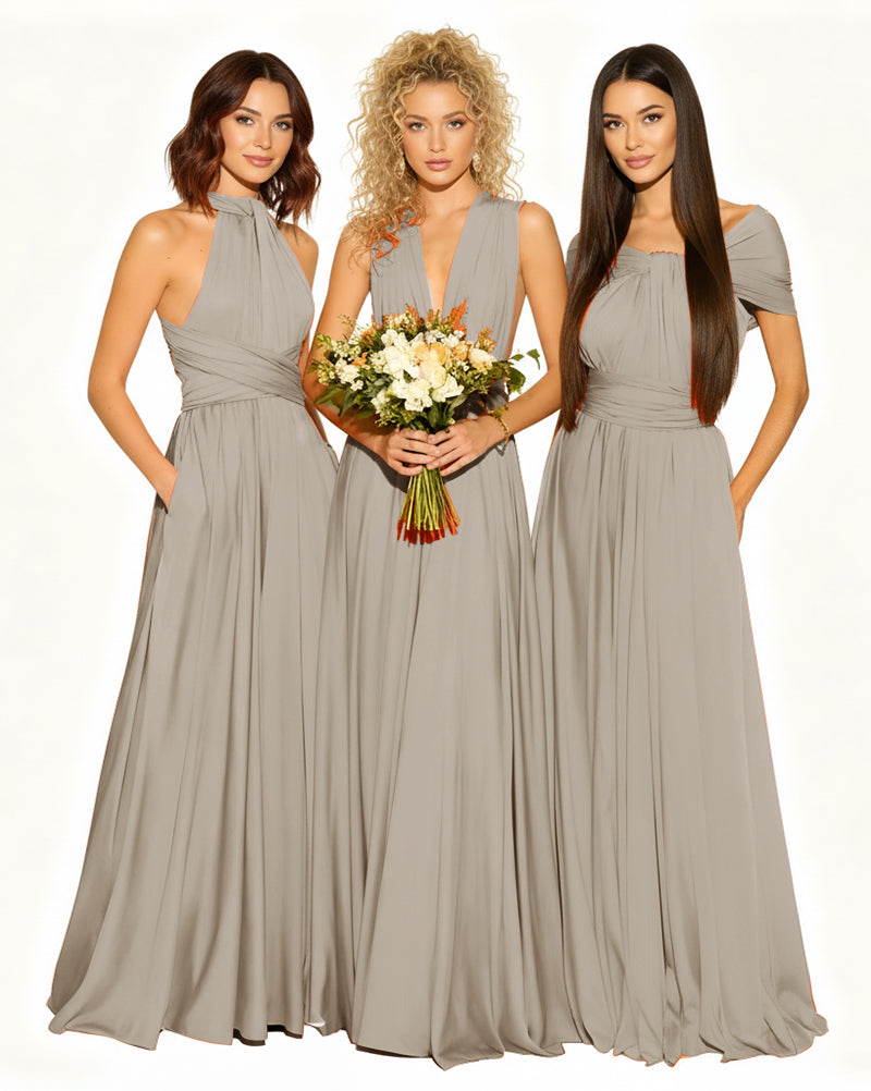 Wedding Guest Dress Convertible Infinity Multiway Maxi Edition with Pockets Regular Plus size Wedding Bridal Party Bridemaids Gowntaupe 