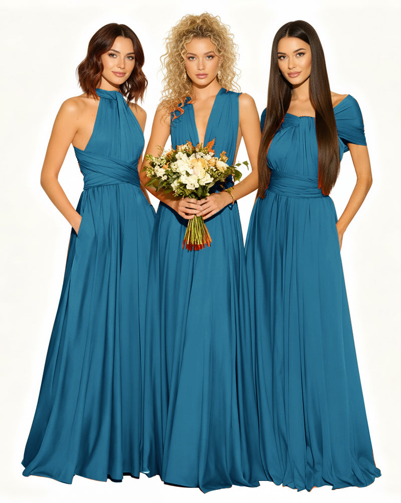 Wedding Guest Dress Convertible Infinity Multiway Maxi Edition with Pockets Regular Plus size Wedding Bridal Party Bridemaids Gownteal blue 