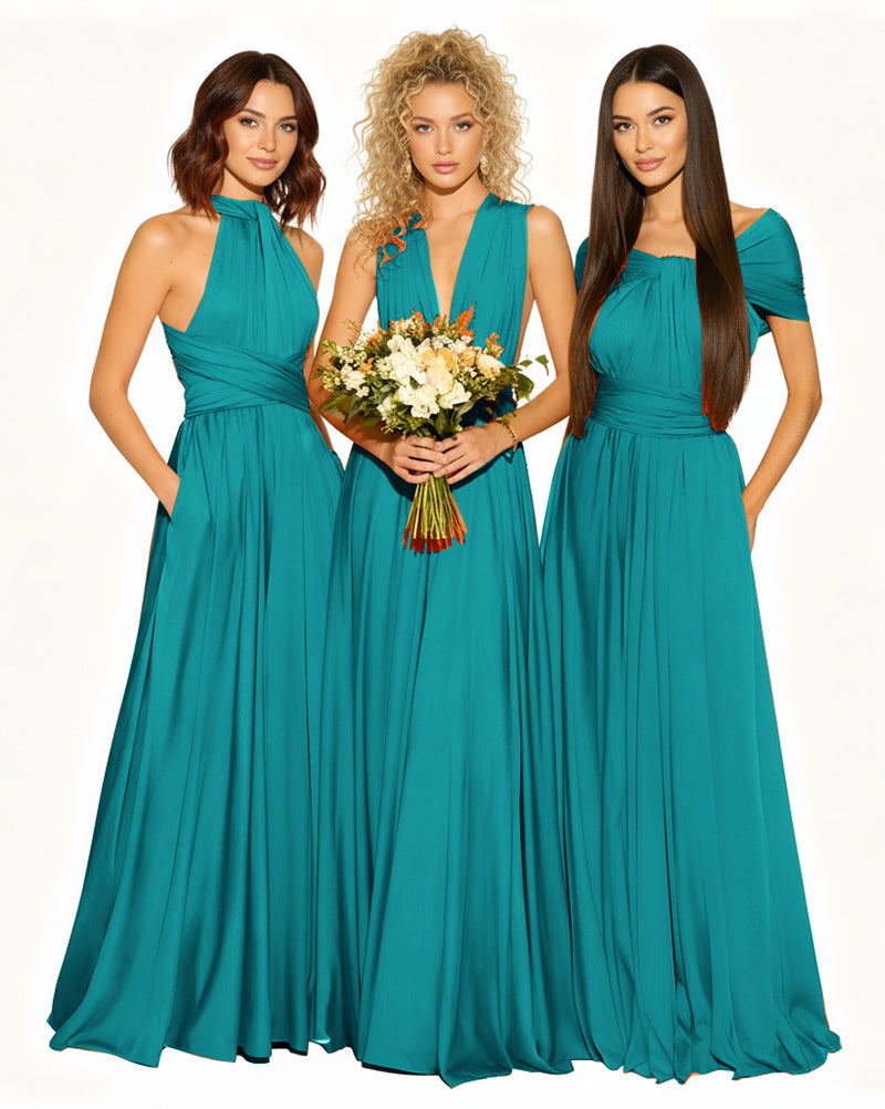 Wedding Guest Dress Convertible Infinity Multiway Maxi Edition with Pockets Regular Plus size Wedding Bridal Party Bridemaids Gownteal green 