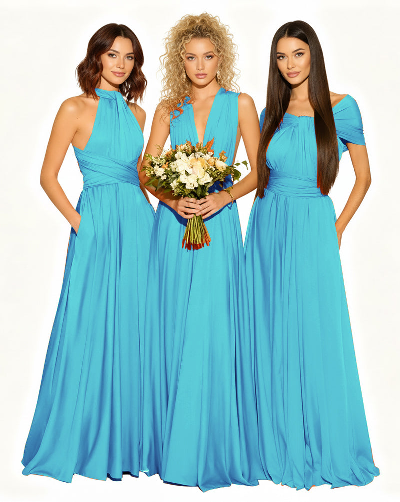 Wedding Guest Dress Convertible Infinity Multiway Maxi Edition with Pockets Regular Plus size Wedding Bridal Party Bridemaids Gownturquoise blue 
