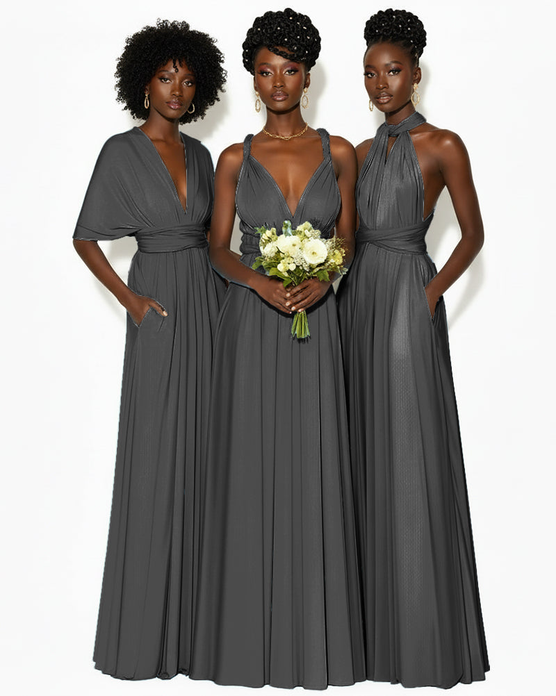 Convertible Infinity Dress with Pockets Regular Plus size Wedding Bridal Party Bridemaids Gown black 