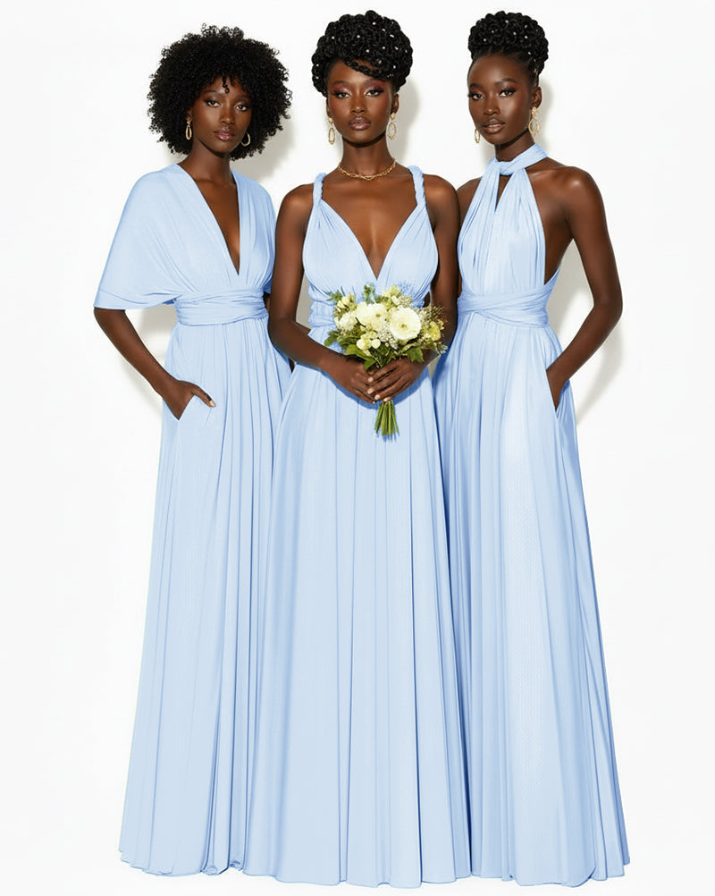 Convertible Infinity Dress with Pockets Regular Plus size Wedding Bridal Party Bridemaids Gown blue 