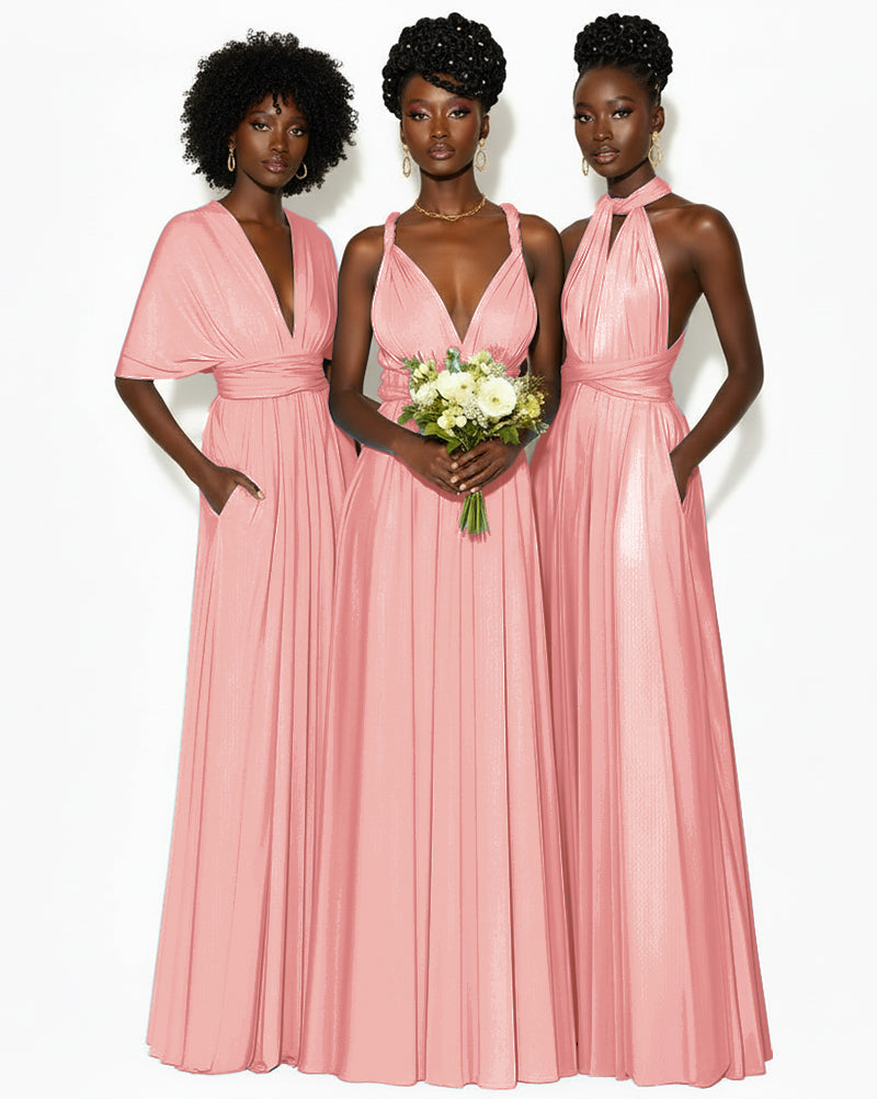 Convertible Infinity Dress with Pockets Regular Plus size Wedding Bridal Party Bridemaids Gown blushing pink 