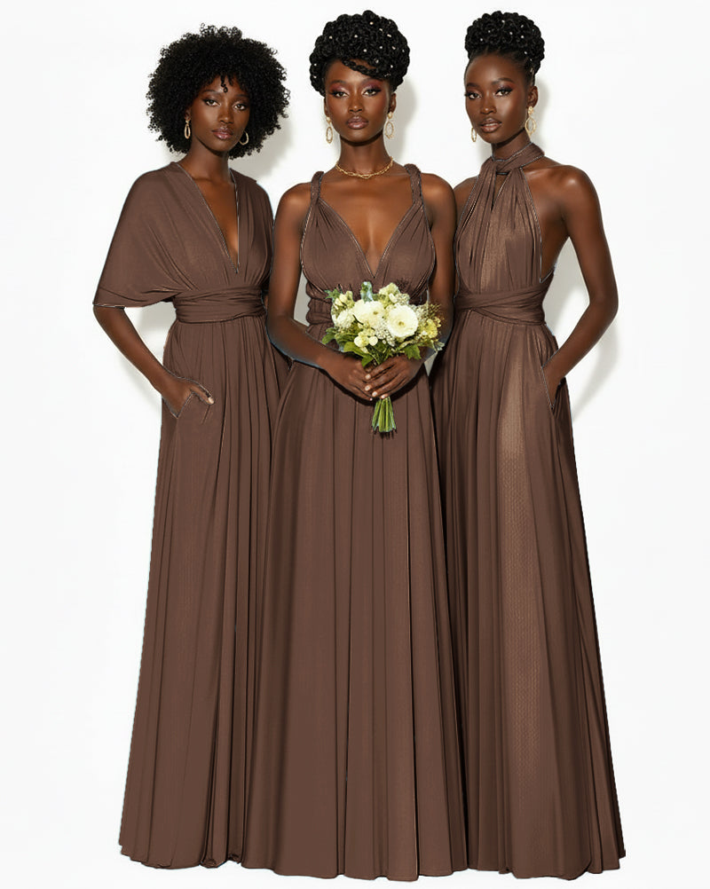 Convertible Infinity Dress with Pockets Regular Plus size Wedding Bridal Party Bridemaids Gown brown 