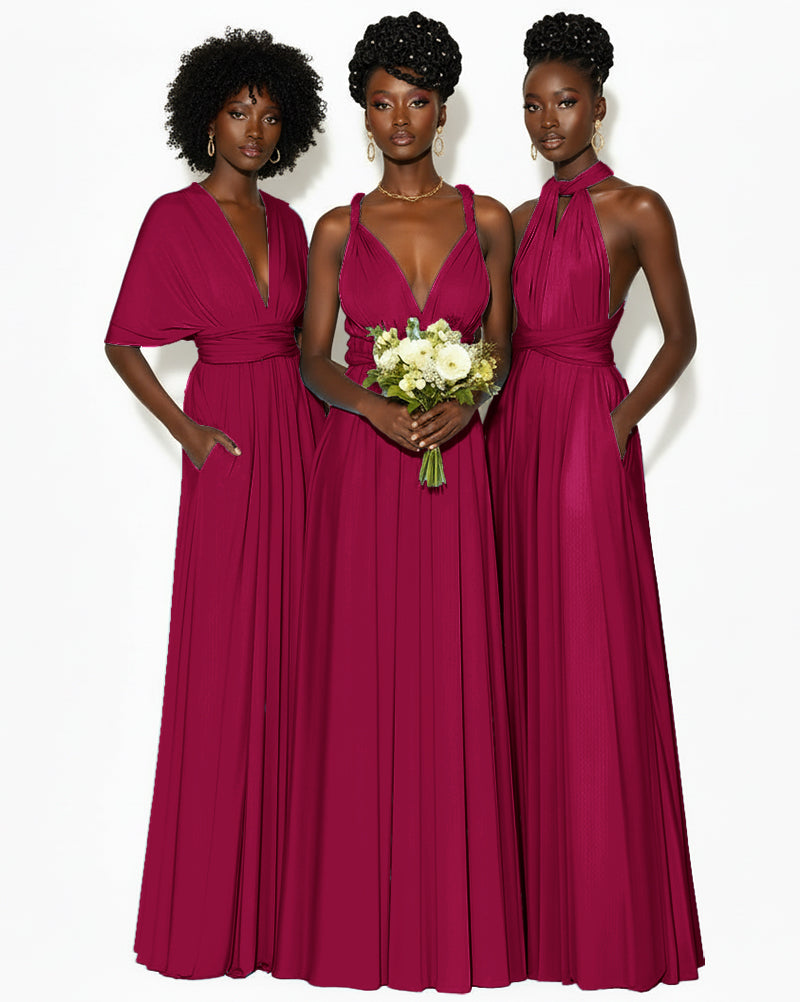 Convertible Infinity Dress with Pockets Regular Plus size Wedding Bridal Party Bridemaids Gown burgundy 