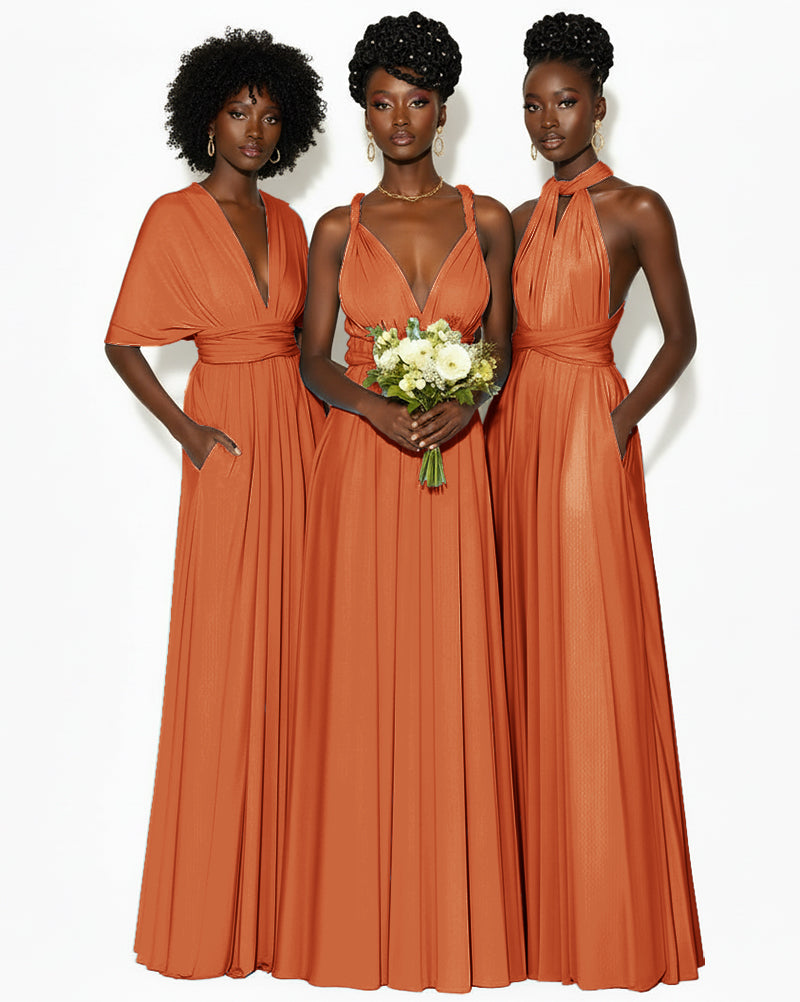 Convertible Infinity Dress with Pockets Regular Plus size Wedding Bridal Party Bridemaids Gown burnt orange 