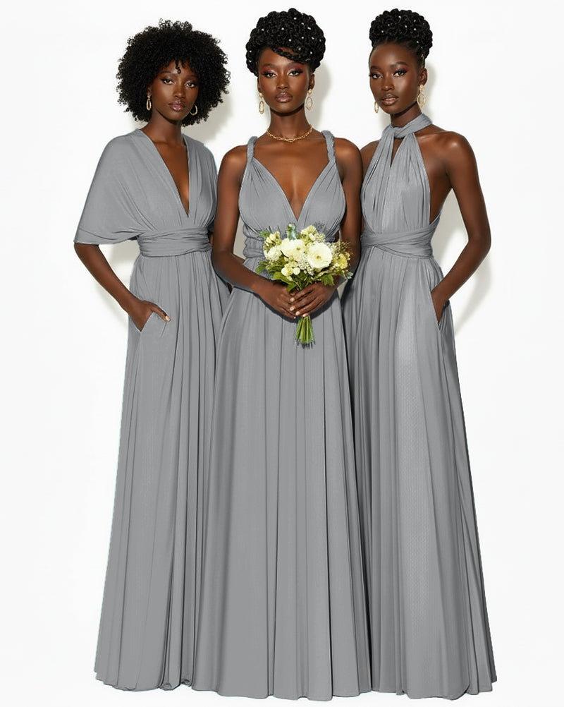Convertible Infinity Dress with Pockets Regular Plus size Wedding Bridal Party Bridemaids Gown charcoal grey 