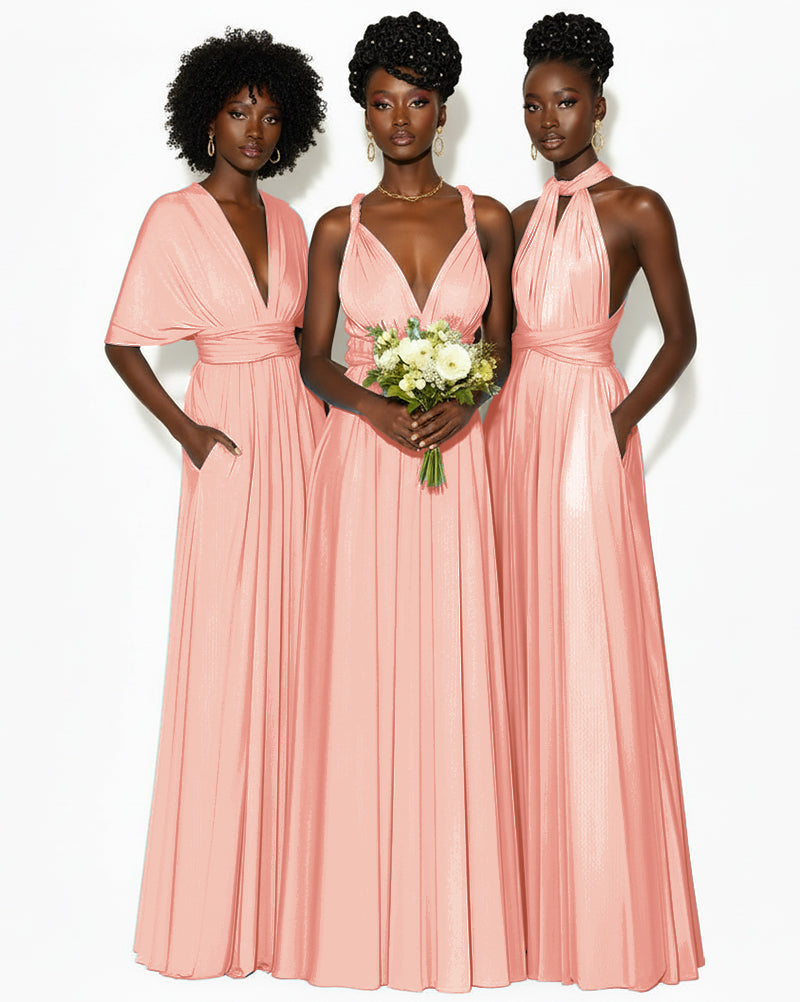 Convertible Infinity Dress with Pockets Regular Plus size Wedding Bridal Party Bridemaids Gown coral 