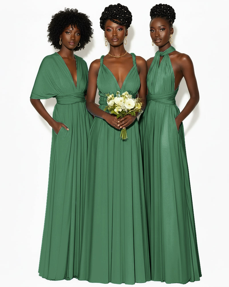 Convertible Infinity Dress with Pockets Regular Plus size Wedding Bridal Party Bridemaids Gown dark green 