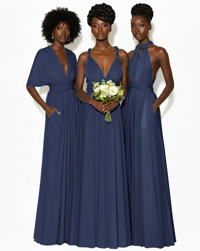 Convertible Infinity Dress with Pockets Regular Plus size Wedding Bridal Party Bridemaids Gown dark navy 