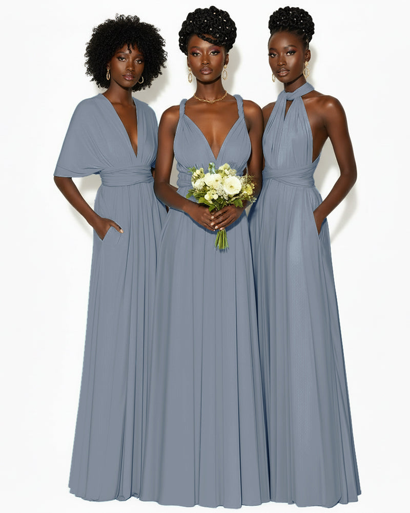 Convertible Infinity Dress with Pockets Regular Plus size Wedding Bridal Party Bridemaids Gown dusty blue 