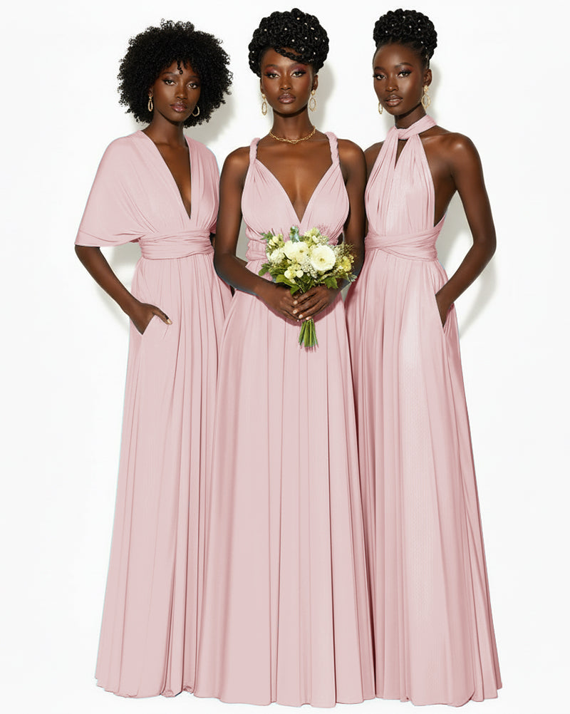 Convertible Infinity Dress with Pockets Regular Plus size Wedding Bridal Party Bridemaids Gown dusty rose 