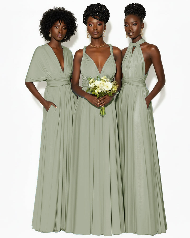 Convertible Infinity Dress with Pockets Regular Plus size Wedding Bridal Party Bridemaids Gown dusty sage 