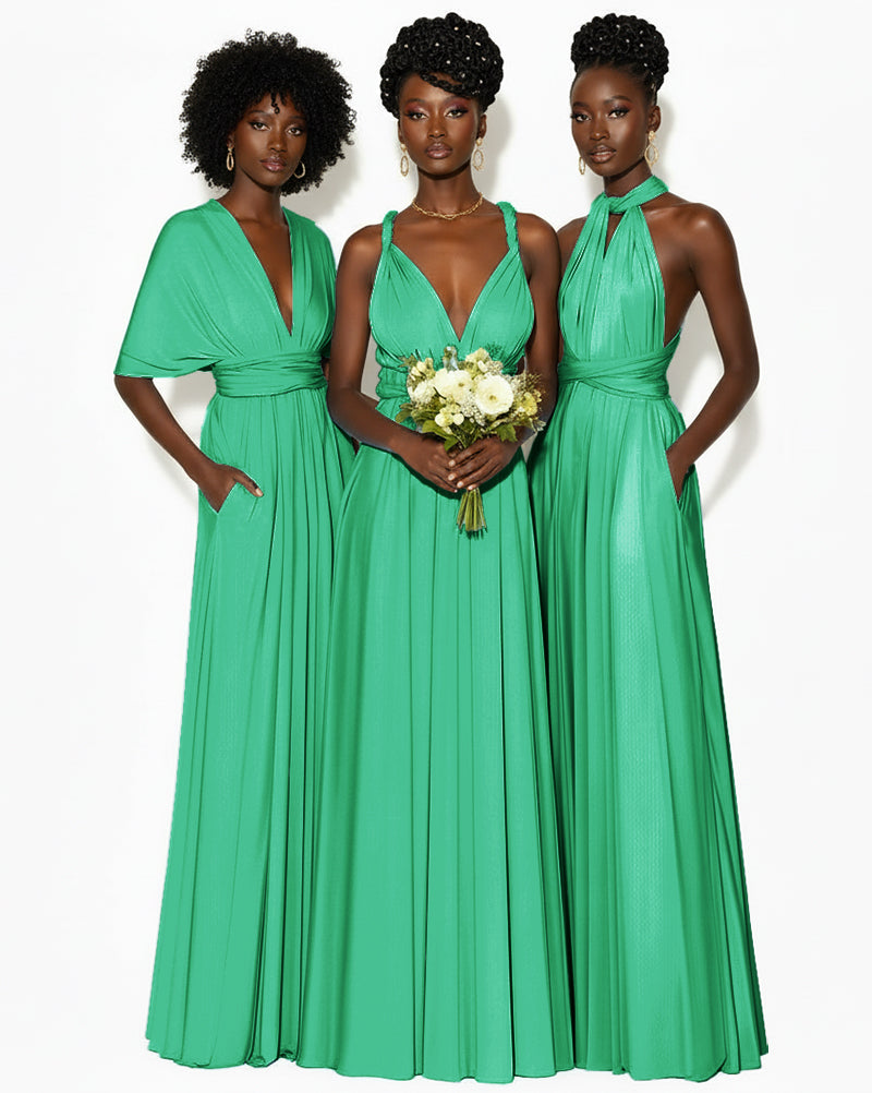 Convertible Infinity Dress with Pockets Regular Plus size Wedding Bridal Party Bridemaids Gown emerald 