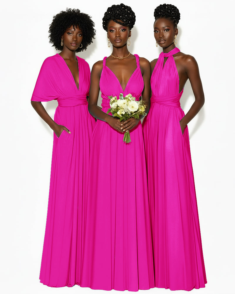 Convertible Infinity Dress with Pockets Regular Plus size Wedding Bridal Party Bridemaids Gown fuchsia 