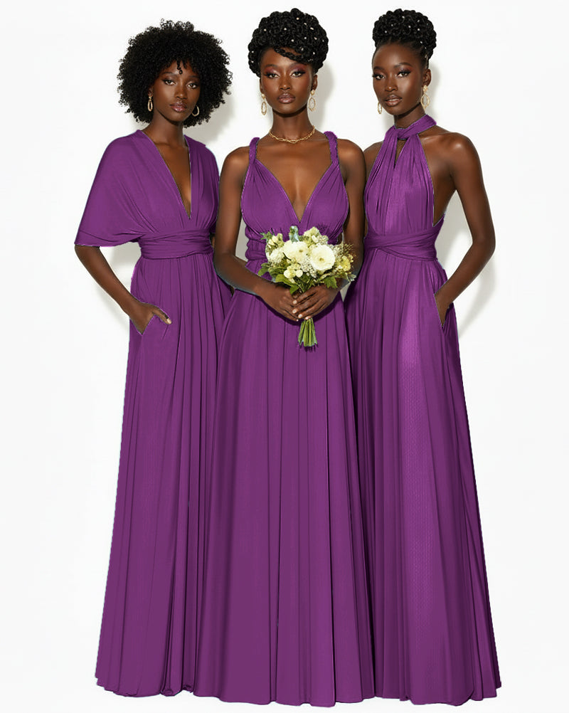 Convertible Infinity Dress with Pockets Regular Plus size Wedding Bridal Party Bridemaids Gown grape 