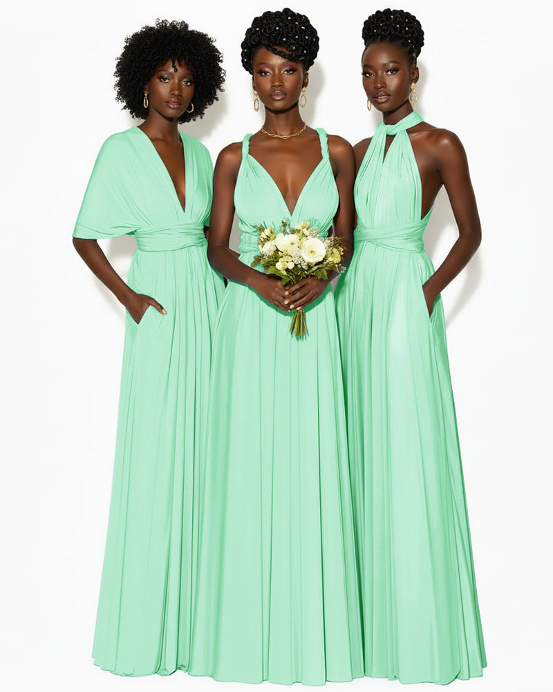 Convertible Infinity Dress with Pockets Regular Plus size Wedding Bridal Party Bridemaids Gown mint green 