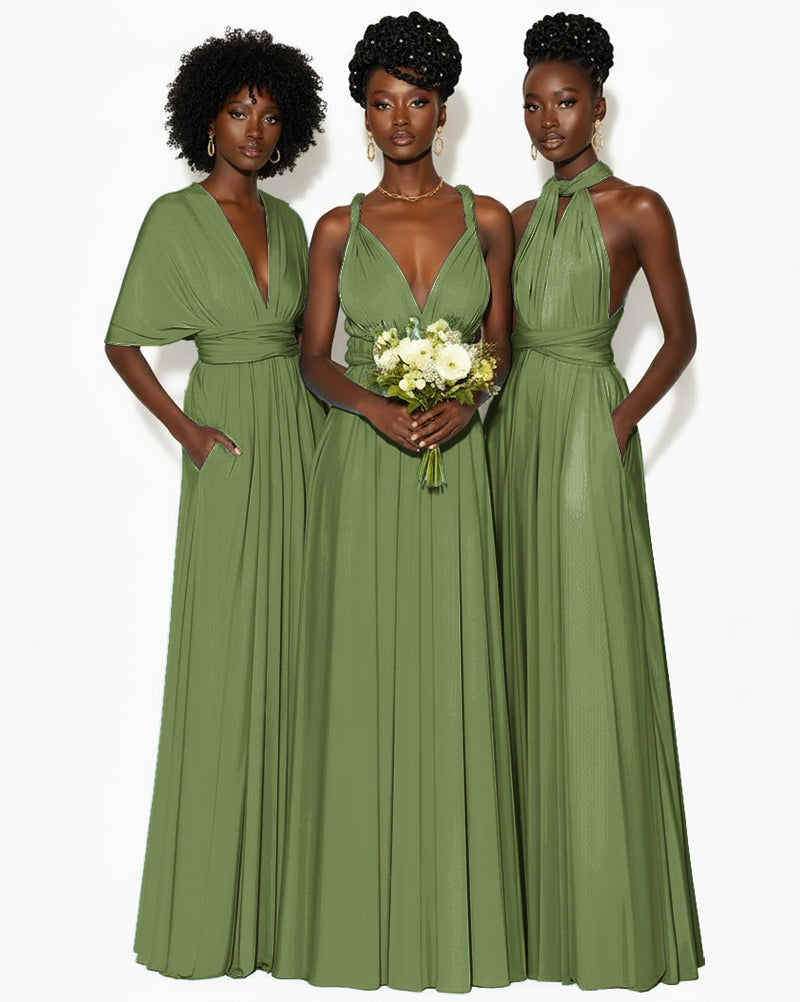 Convertible Infinity Dress with Pockets Regular Plus size Wedding Bridal Party Bridemaids Gown olive 