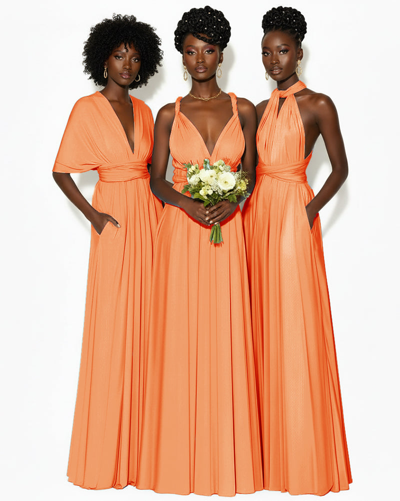 Convertible Infinity Dress with Pockets Regular Plus size Wedding Bridal Party Bridemaids Gown orange 