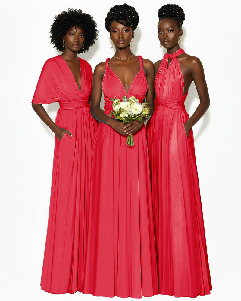 Convertible Infinity Dress with Pockets Regular Plus size Wedding Bridal Party Bridemaids Gown red 