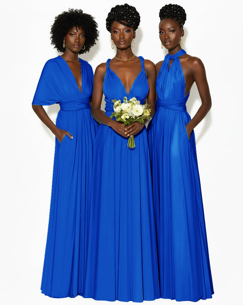 Convertible Infinity Dress with Pockets Regular Plus size Wedding Bridal Party Bridemaids Gown royal blue 