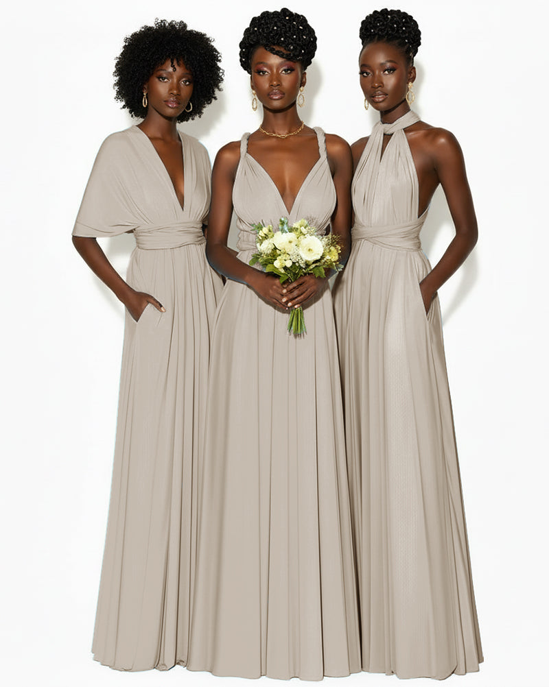 Convertible Infinity Dress with Pockets Regular Plus size Wedding Bridal Party Bridemaids Gown taupe 