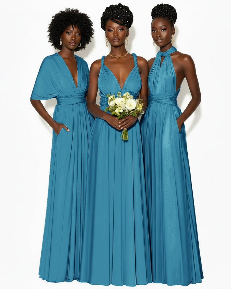 Convertible Infinity Dress with Pockets Regular Plus size Wedding Bridal Party Bridemaids Gown teal blue 