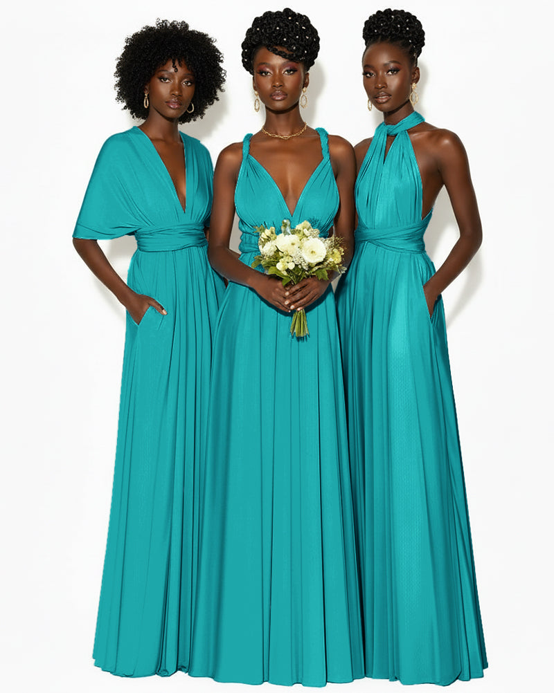 Convertible Infinity Dress with Pockets Regular Plus size Wedding Bridal Party Bridemaids Gown teal green 