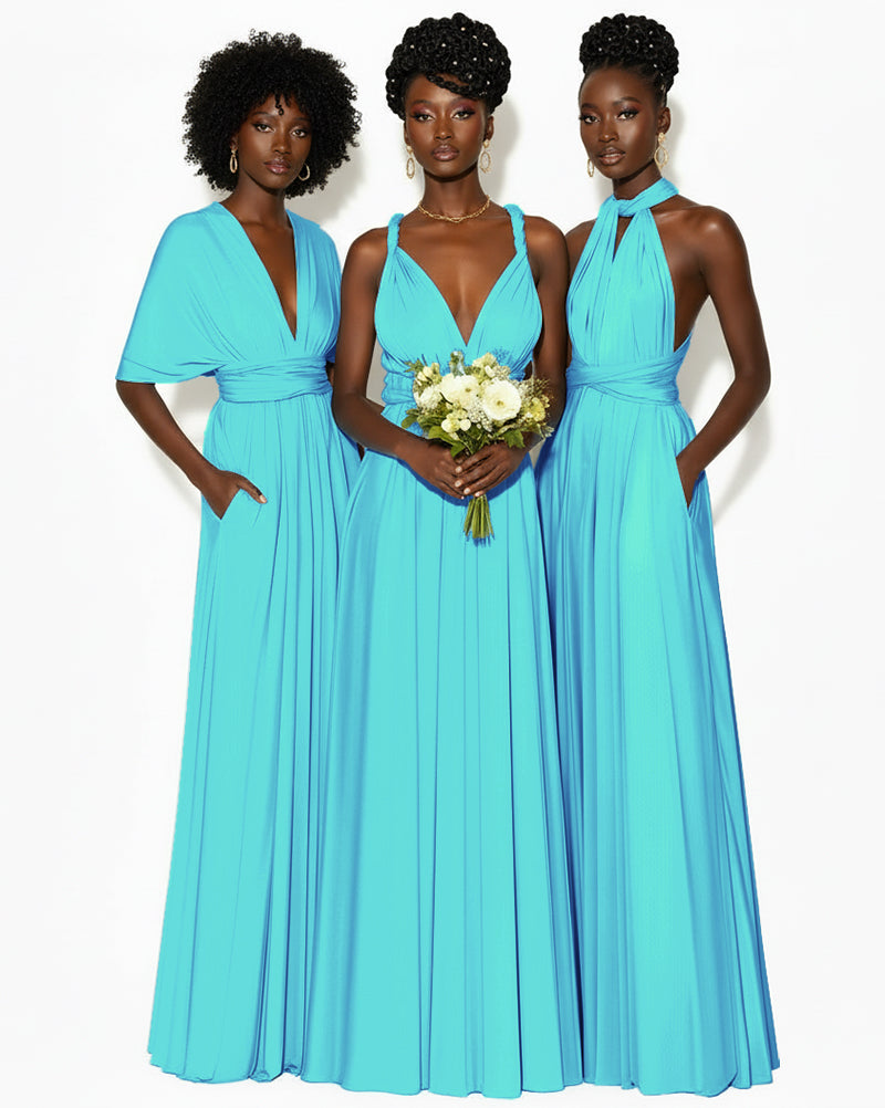 Convertible Infinity Dress with Pockets Regular Plus size Wedding Bridal Party Bridemaids Gown turquoise blue 