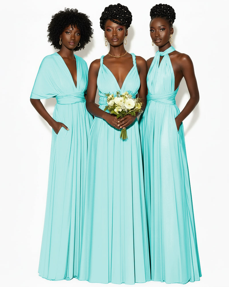 Convertible Infinity Dress with Pockets Regular Plus size Wedding Bridal Party Bridemaids Gown turquoise 