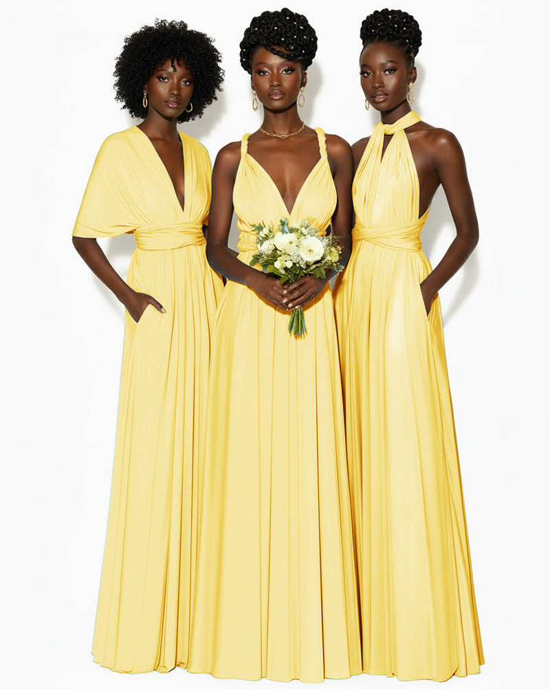 Convertible Infinity Dress with Pockets Regular Plus size Wedding Bridal Party Bridemaids Gown yellow 
