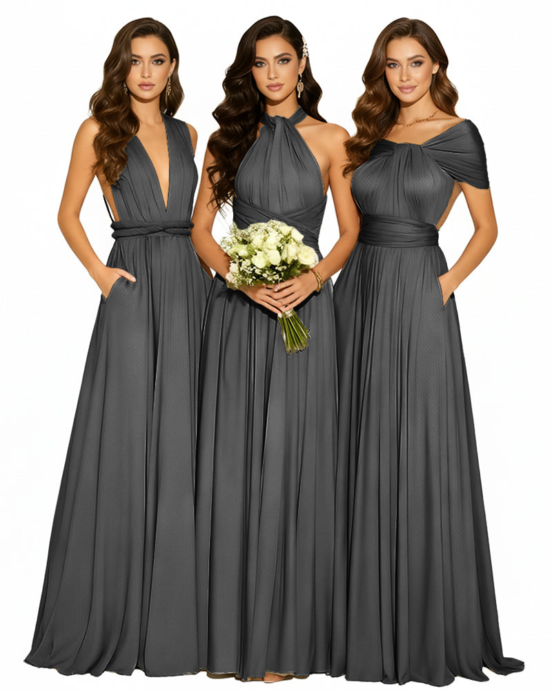 Convertible Infinity Dress with Pockets Multi-Way Wrap Style Regular Plus size Wedding Bridal Party Bridemaids Gownblack 