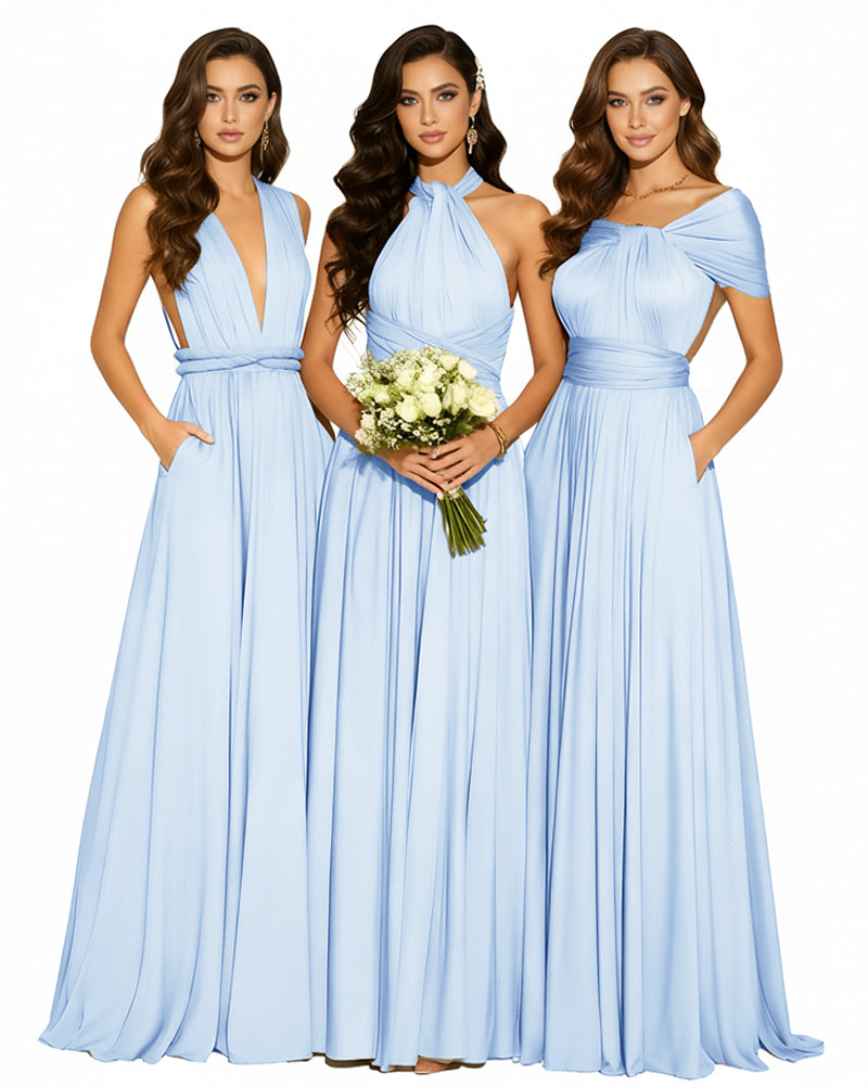 Convertible Infinity Dress with Pockets Multi-Way Wrap Style Regular Plus size Wedding Bridal Party Bridemaids Gownblue 