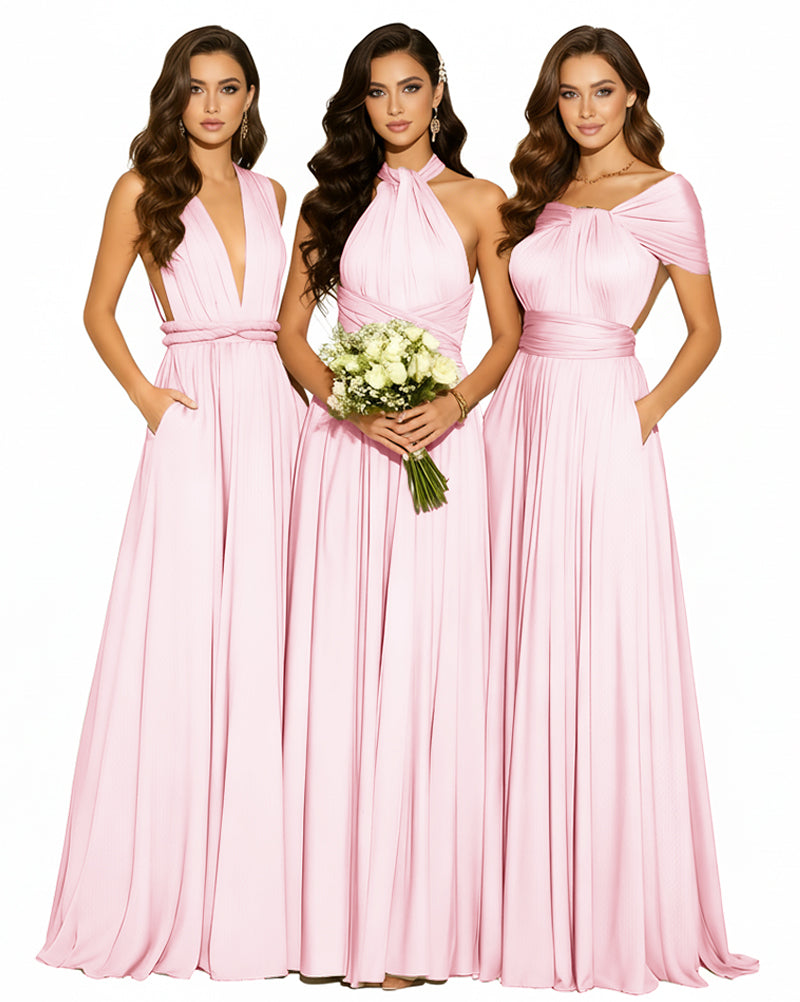 Convertible Infinity Dress with Pockets Multi-Way Wrap Style Regular Plus size Wedding Bridal Party Bridemaids Gownblushing pink 