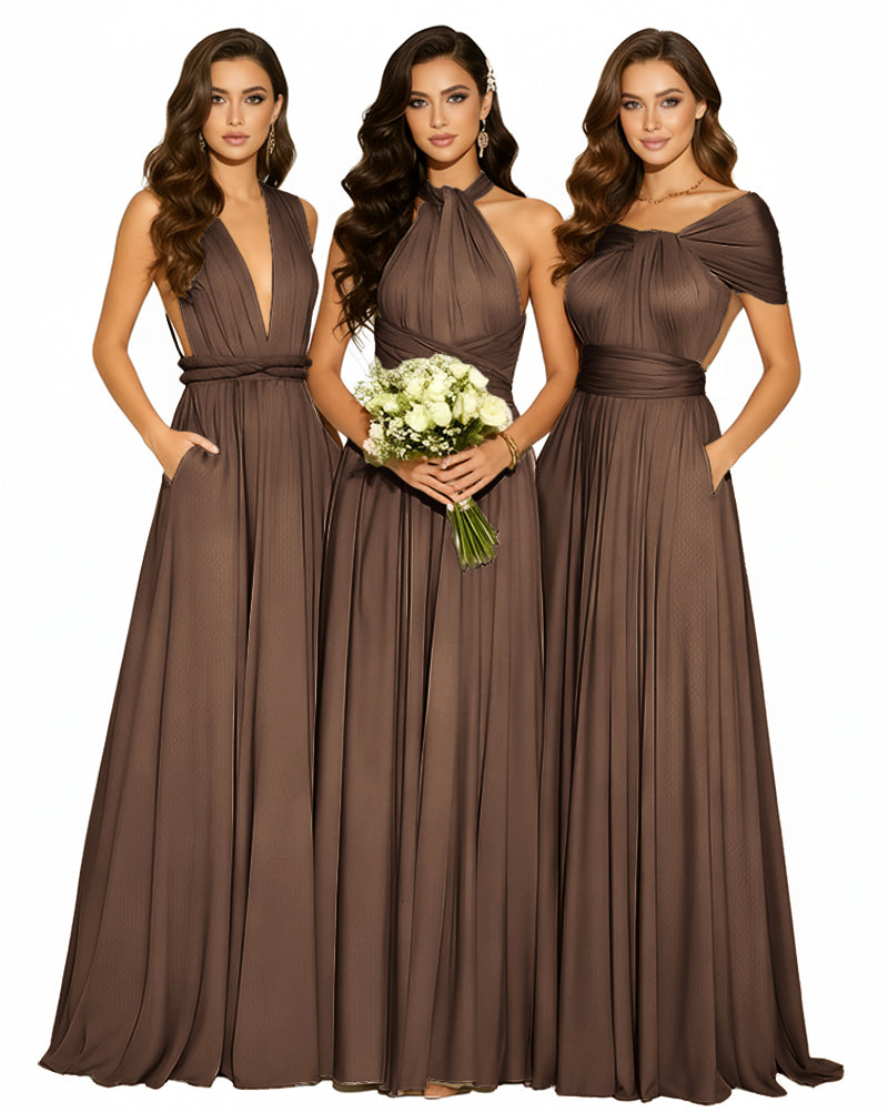 Convertible Infinity Dress with Pockets Multi-Way Wrap Style Regular Plus size Wedding Bridal Party Bridemaids Gownbrown 