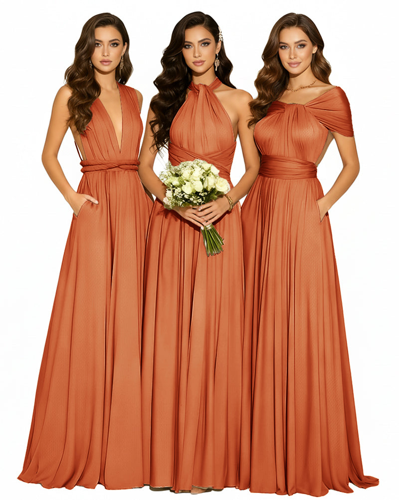 Convertible Infinity Dress with Pockets Multi-Way Wrap Style Regular Plus size Wedding Bridal Party Bridemaids Gownburnt orange 