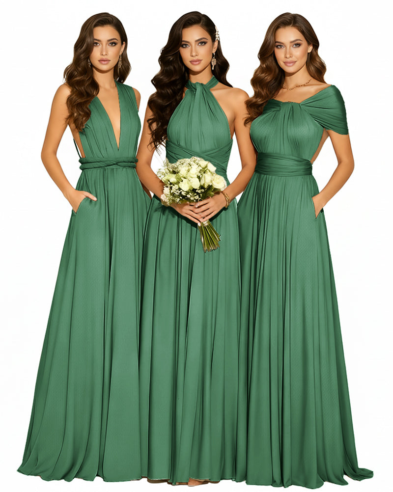 Convertible Infinity Dress with Pockets Multi-Way Wrap Style Regular Plus size Wedding Bridal Party Bridemaids Gowndark green 