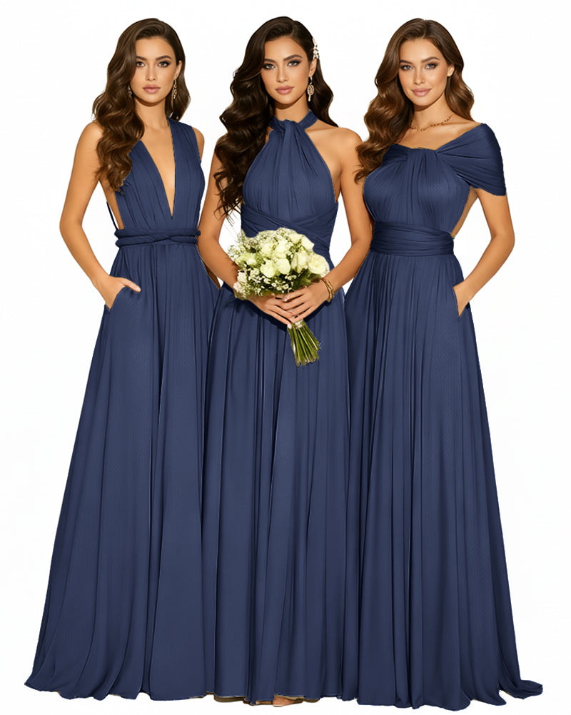 Convertible Infinity Dress with Pockets Multi-Way Wrap Style Regular Plus size Wedding Bridal Party Bridemaids Gowndark navy 