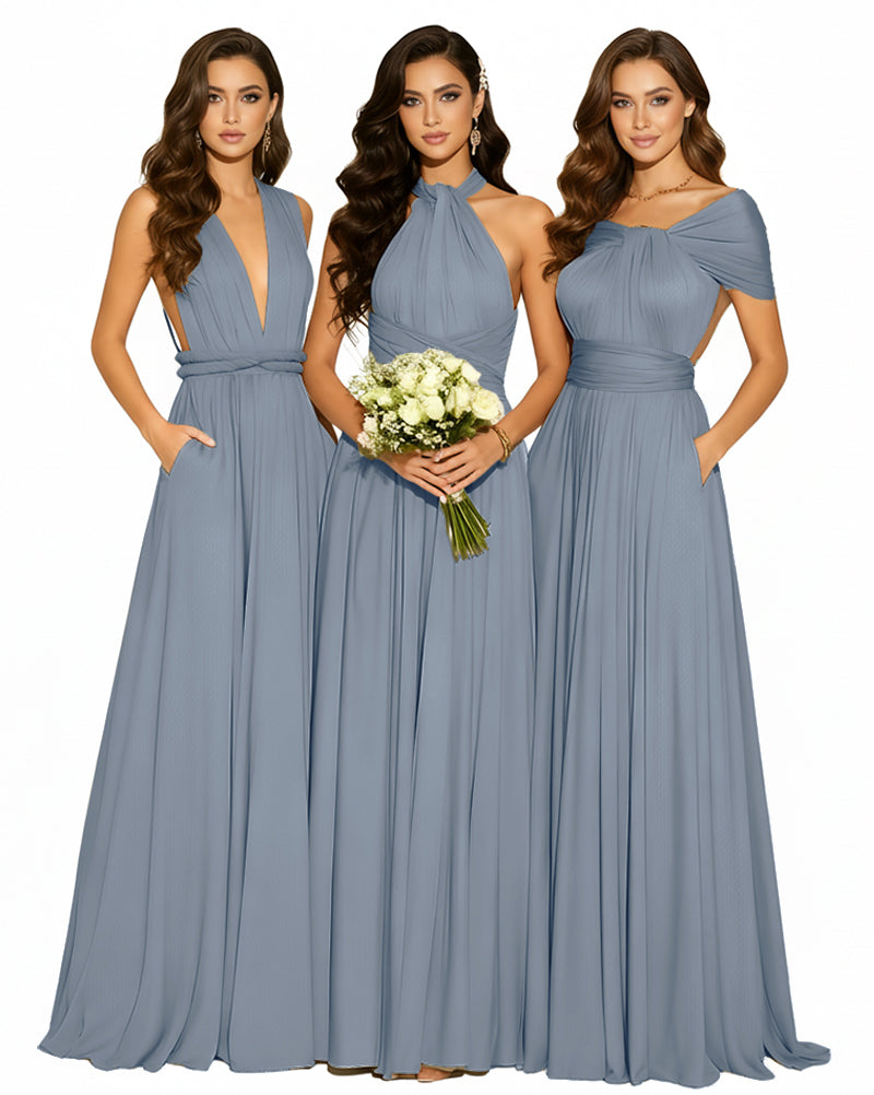 Convertible Infinity Dress with Pockets Multi-Way Wrap Style Regular Plus size Wedding Bridal Party Bridemaids Gowndusty blue 