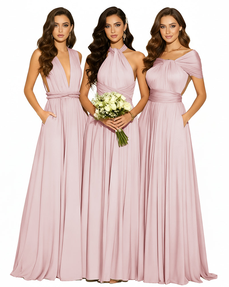 Convertible Infinity Dress with Pockets Multi-Way Wrap Style Regular Plus size Wedding Bridal Party Bridemaids Gowndusty rose 
